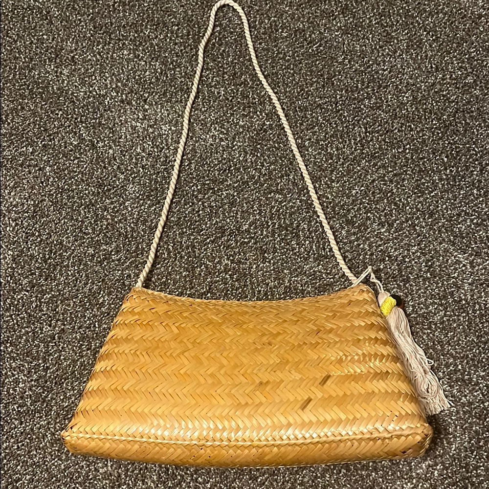 Danieli Tan Woven Shoulder Bag with Crescent Shape